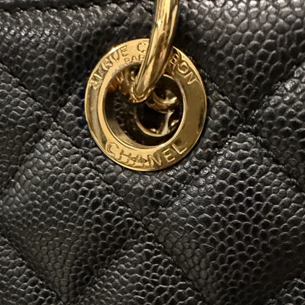 CHANEL Black Quilted Caviar Leather Petite Shopper with Gold Hardware. - Picture 3 of 16